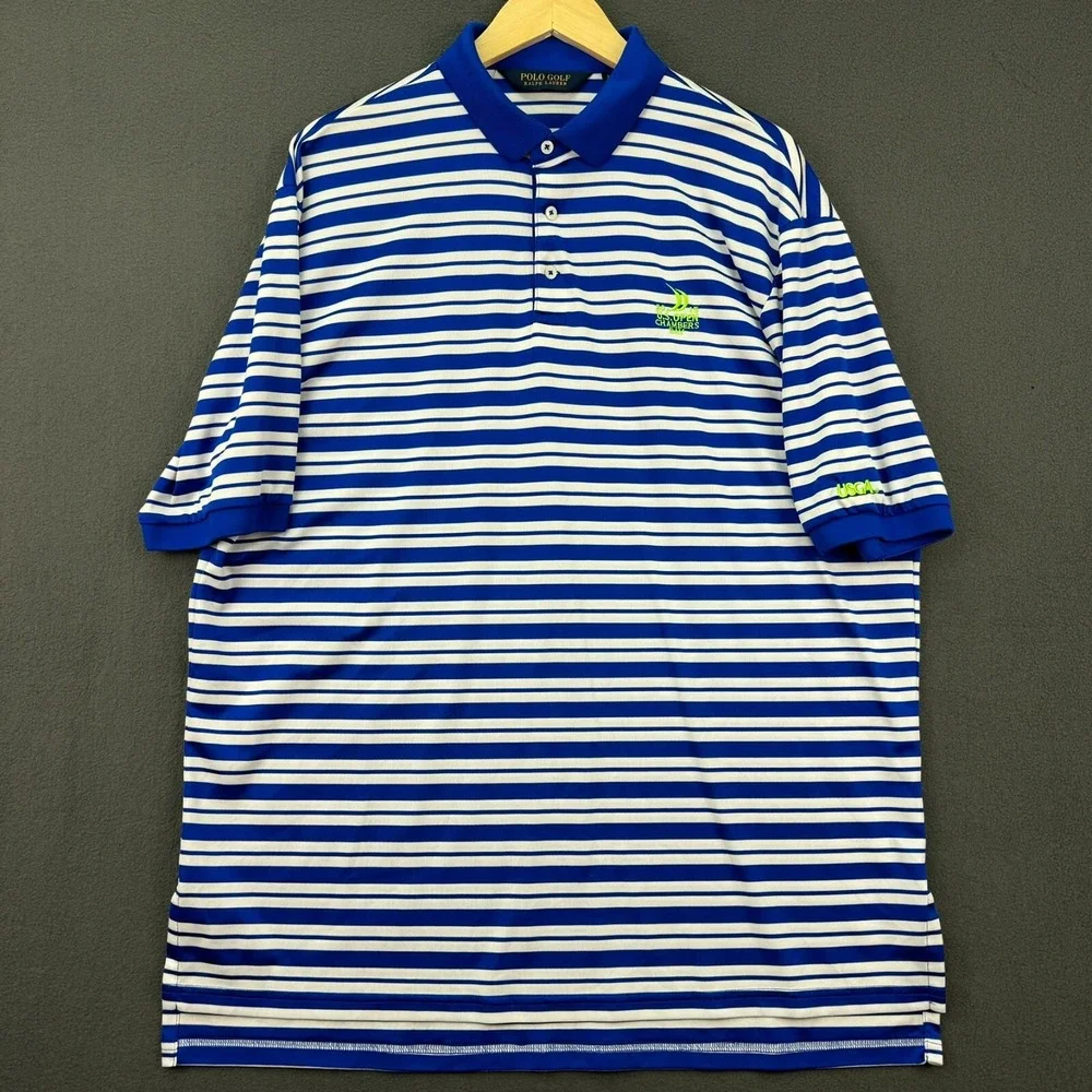 Ralph Lauren Polo Golf Shirt Mens XL Blue White 2015 U.S. Open Chambers Bay